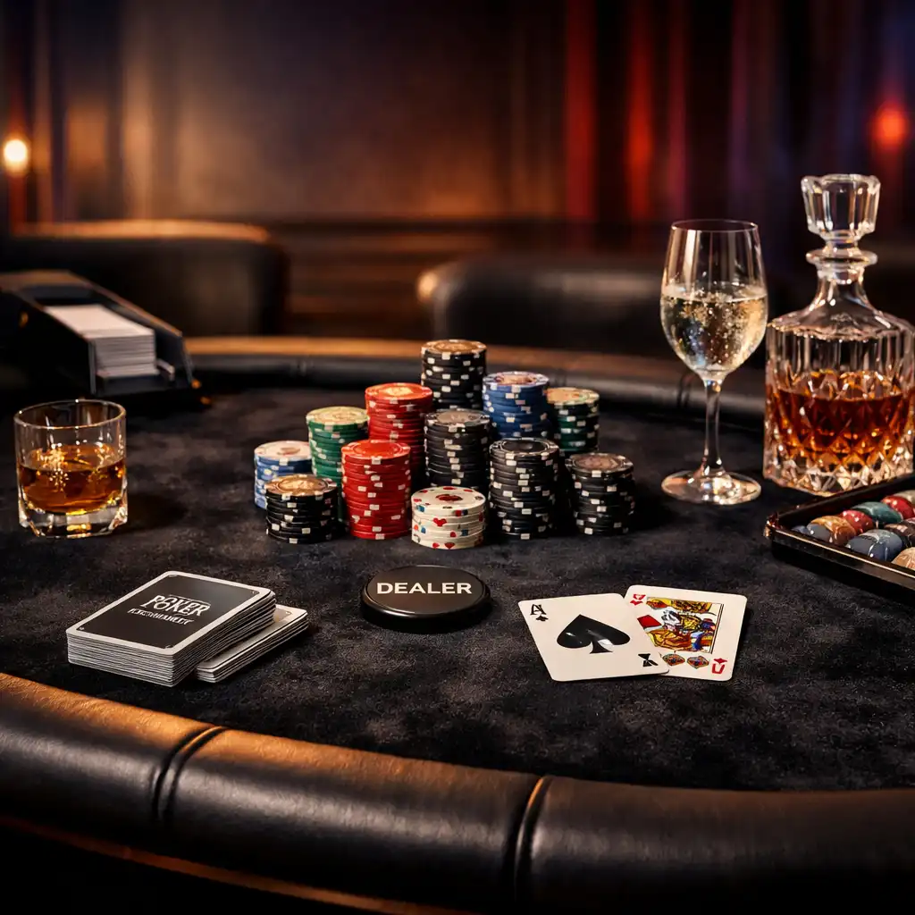Centralnie ustawiony stół pokerowy z profesjonalną oprawą świetlną na evencie