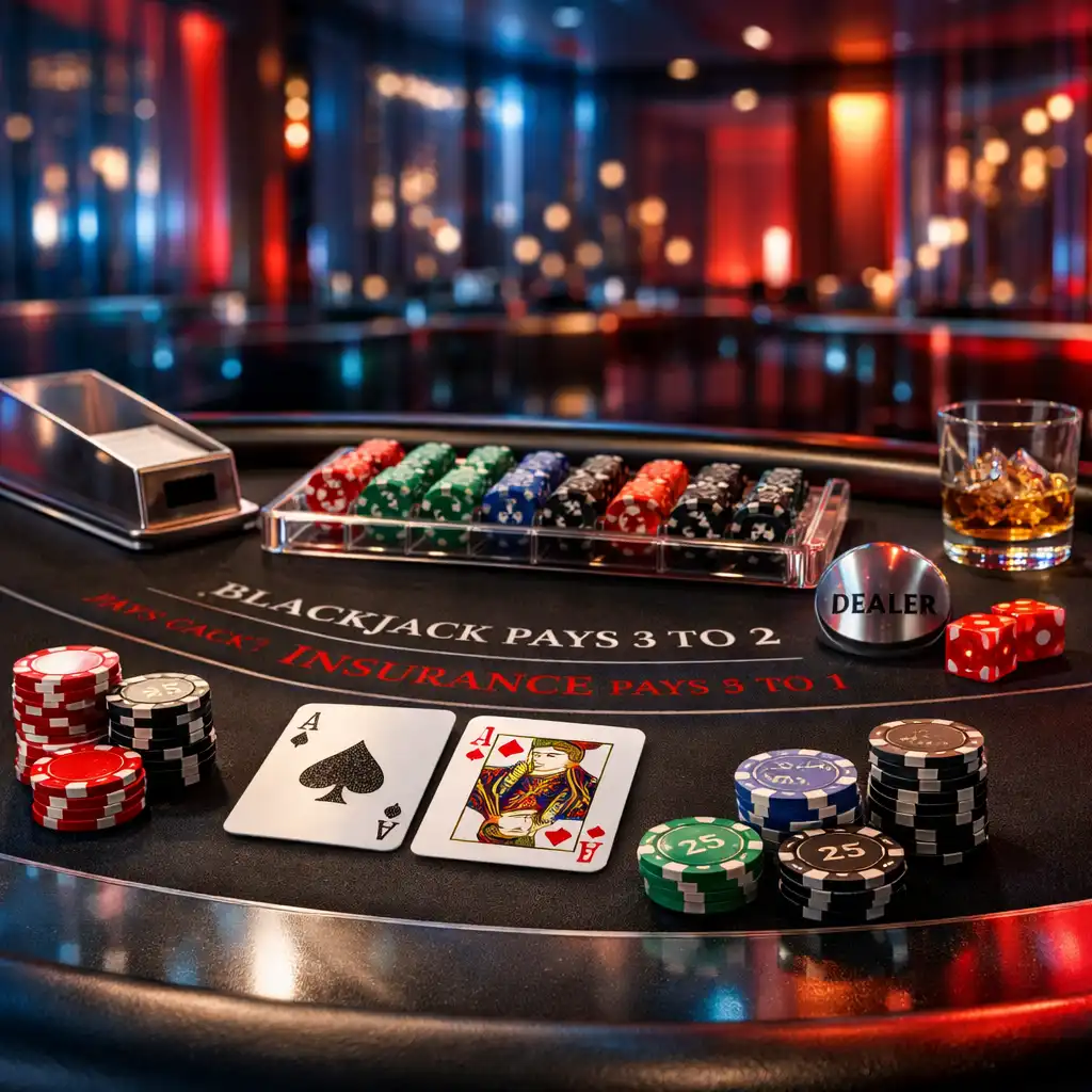 Goście bawiący się przy stołach pokerowych, ruletce i blackjacku podczas eleganckiego eventu